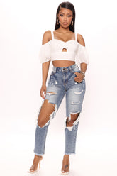 High Demand Destroyed Slim Boyfriend Jeans - Medium Wash Ins Street